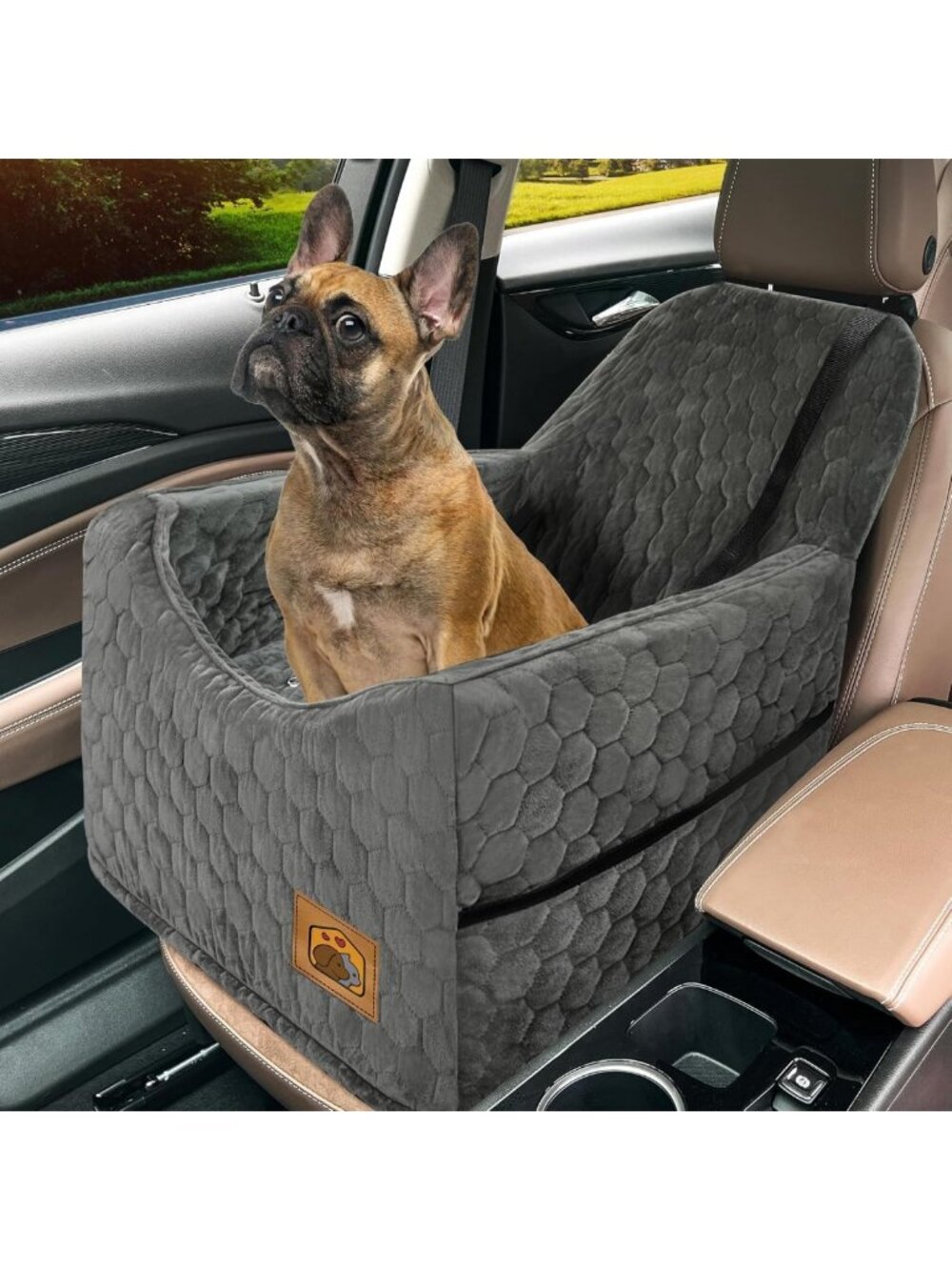 Cozy Memory Foam Dog Booster Car Seat for Small/Medium Dogs, Washable Cover
